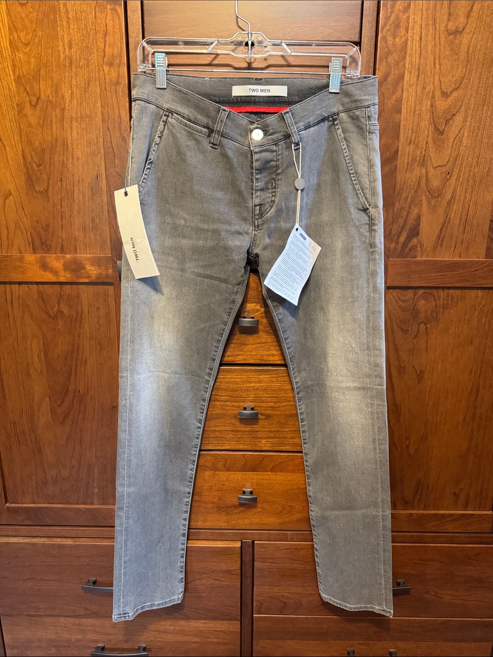 New “Two Men” Women's Italian Straight Leg Jeans in Grey purchased off YOOX